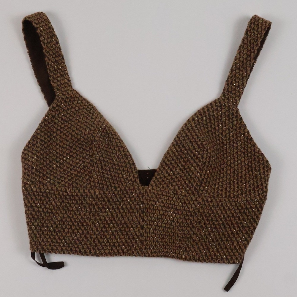 L'AGENCE Castalia Knit Bra Top Cinnamon Swirl Gold Metallic XS NWT